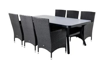 Virya Matgrupp Utomhus 200cm + 6 Malin Karmstolar - Svart/Grå - Utemöbler & utemiljö - Utegrupp - Matgrupp utomhus