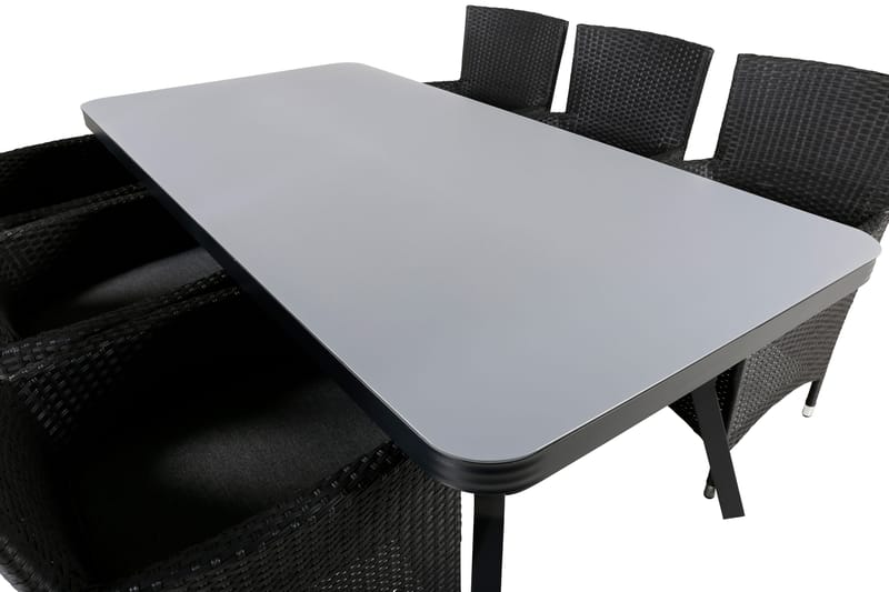 Virya Matgrupp Utomhus 200cm + 6 Malin Karmstolar - Svart/Grå - Utemöbler & utemiljö - Utegrupp - Matgrupp utomhus
