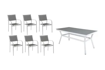 Virya Matgrupp Utomhus 200cm + 6 Santorini Karmstolar - Vit/Grå - Utemöbler & utemiljö - Utegrupp - Matgrupp utomhus