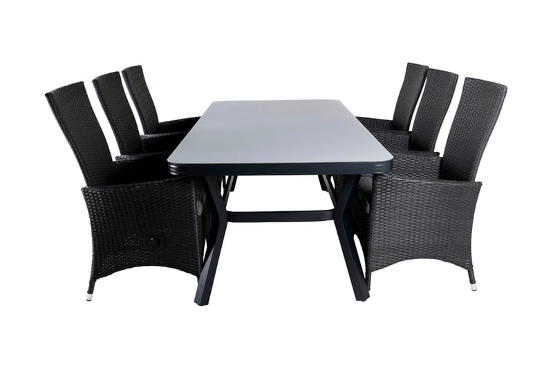 Virya Matgrupp Utomhus 200cm + 6 Padova Reclinerstolar, Svart