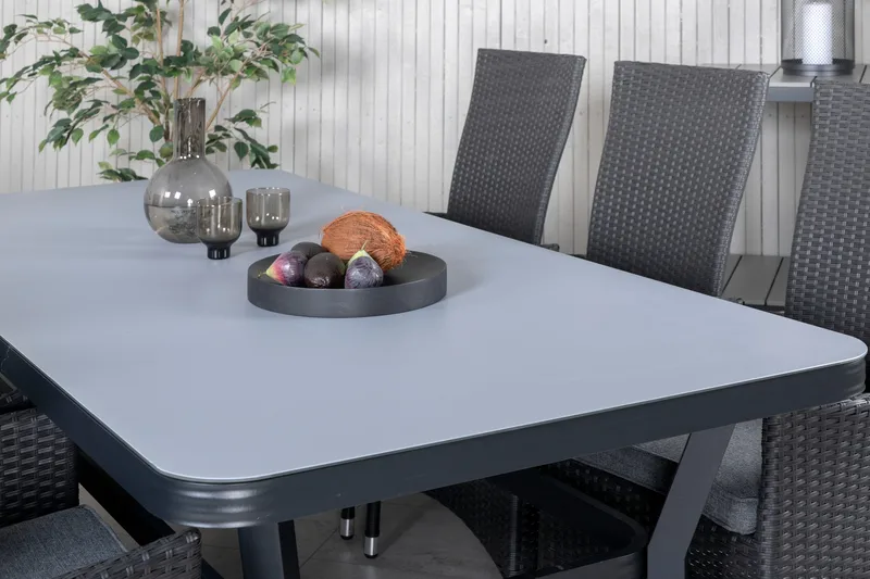 Virya Matgrupp Utomhus 200cm + 6 Padova Reclinerstolar - Svart - Utemöbler & utemiljö - Utegrupp - Matgrupp utomhus