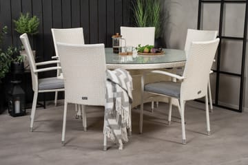 Volta Matgrupp Utomhus Rund Ø150cm + 6 Anna Karmstolar - Glas/Vit - Utemöbler & utemiljö - Utegrupp - Matgrupp utomhus