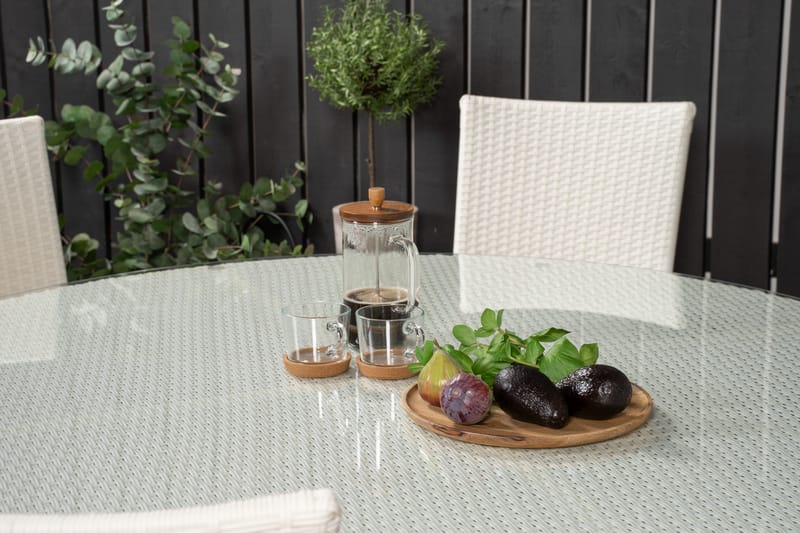 Volta Matgrupp Utomhus Rund Ø150cm + 6 Anna Karmstolar - Glas/Vit - Utemöbler & utemiljö - Utegrupp - Matgrupp utomhus