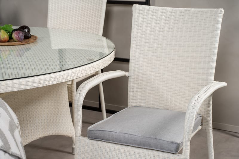 Volta Matgrupp Utomhus Rund Ø150cm + 6 Anna Karmstolar - Glas/Vit - Utemöbler & utemiljö - Utegrupp - Matgrupp utomhus
