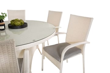 Volta Matgrupp Utomhus Rund Ø150cm + 6 Anna Karmstolar - Glas/Vit - Utemöbler & utemiljö - Utegrupp - Matgrupp utomhus