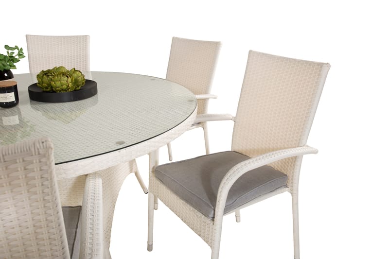 Volta Matgrupp Utomhus Rund Ø150cm + 6 Anna Karmstolar - Glas/Vit - Utemöbler & utemiljö - Utegrupp - Matgrupp utomhus