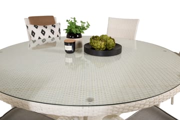 Volta Matgrupp Utomhus Rund Ø150cm + 6 Anna Karmstolar - Glas/Vit - Utemöbler & utemiljö - Utegrupp - Matgrupp utomhus