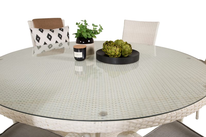 Volta Matgrupp Utomhus Rund Ø150cm + 6 Anna Karmstolar - Glas/Vit - Utemöbler & utemiljö - Utegrupp - Matgrupp utomhus