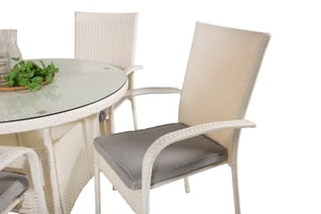 Volta Matgrupp Utomhus Rund Ø90cm + 4 Anna Karmstolar - Glas/Vit - Utemöbler & utemiljö - Utegrupp - Matgrupp utomhus