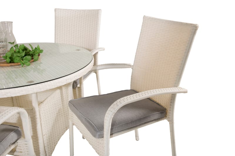 Volta Matgrupp Utomhus Rund Ø90cm + 4 Anna Karmstolar - Glas/Vit - Utemöbler & utemiljö - Utegrupp - Matgrupp utomhus