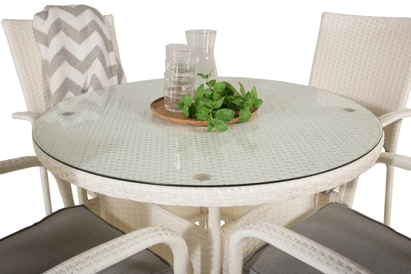 Volta Matgrupp Utomhus Rund Ø90cm + 4 Anna Karmstolar - Glas/Vit - Utemöbler & utemiljö - Utegrupp - Matgrupp utomhus