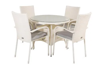 Volta Matgrupp Utomhus Rund Ø90cm + 4 Anna Karmstolar - Glas/Vit - Utemöbler & utemiljö - Utegrupp - Matgrupp utomhus