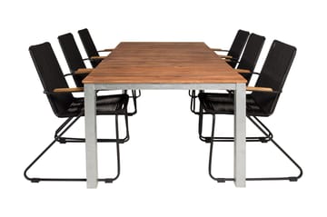 Zenia Matgrupp Utomhus 200cm + 6 Bois Karmstolar - Brun/Vit/Svart - Utemöbler & utemiljö - Utegrupp - Matgrupp utomhus