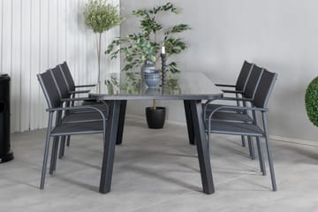 Matgrupp Paola 200cm + 6 Santorini Karmstolar Svart/natur - Venture Home - Utemöbler & utemiljö - Utegrupp - Matgrupp utomhus