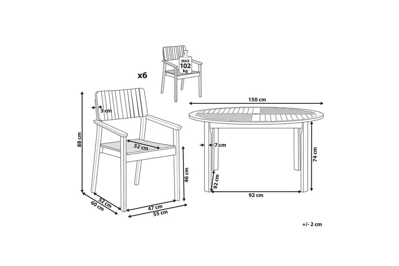 Matsalsset Agello Ljus trä, 6-Sits, Nej - Ljus trä, 6-Sits, Nej - Utemöbler & utemiljö - Utegrupp - Matgrupp utomhus
