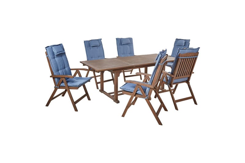 Matsalsset Amantea med kuddar Mörk trä/blå, Mörk trä/blå