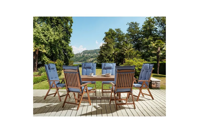 Matsalsset Amantea med kuddar Mörk trä/blå - Mörk trä/blå - Utemöbler & utemiljö - Utegrupp - Matgrupp utomhus
