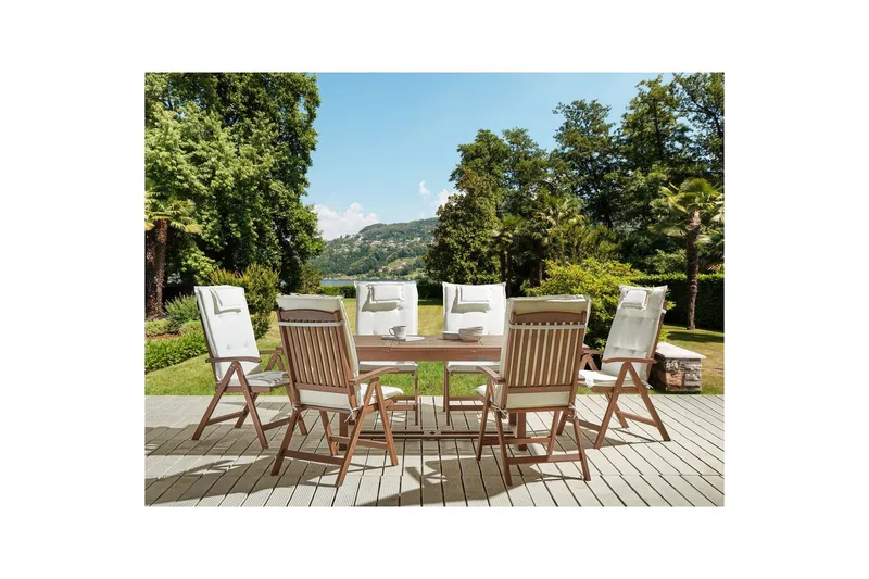 Matsalsset Amantea med kuddar Mörk trä/Off-white - Mörk trä/Off-white - Utemöbler & utemiljö - Utegrupp - Matgrupp utomhus