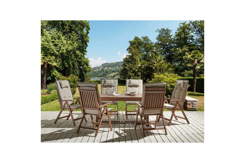 Matsalsset Amantea med kuddar Mörk trä/Taupe - Mörk trä/Taupe - Utemöbler & utemiljö - Utegrupp - Matgrupp utomhus