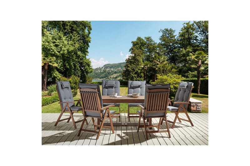 Matsalsset Amantea med kuddar Mörkt trä/grått - Mörkt trä/grått - Utemöbler & utemiljö - Utegrupp - Matgrupp utomhus