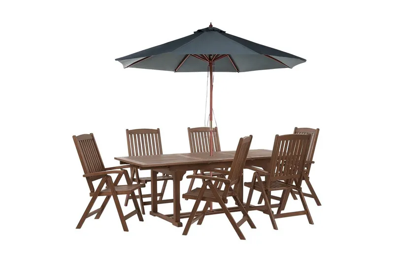 Matsalsset Amantea med parasoll Mörkt trä/grått, Mörkt trä/grått