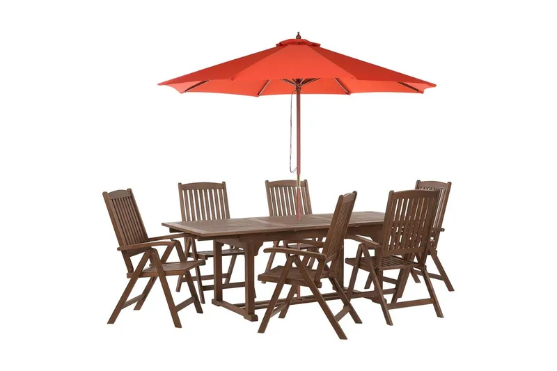 Matsalsset Amantea med parasoll Mörkt trä/rött, Mörkt trä/rött