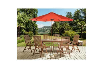 Matsalsset Amantea med parasoll Mörkt trä/rött - Mörkt trä/rött - Utemöbler & utemiljö - Utegrupp - Matgrupp utomhus