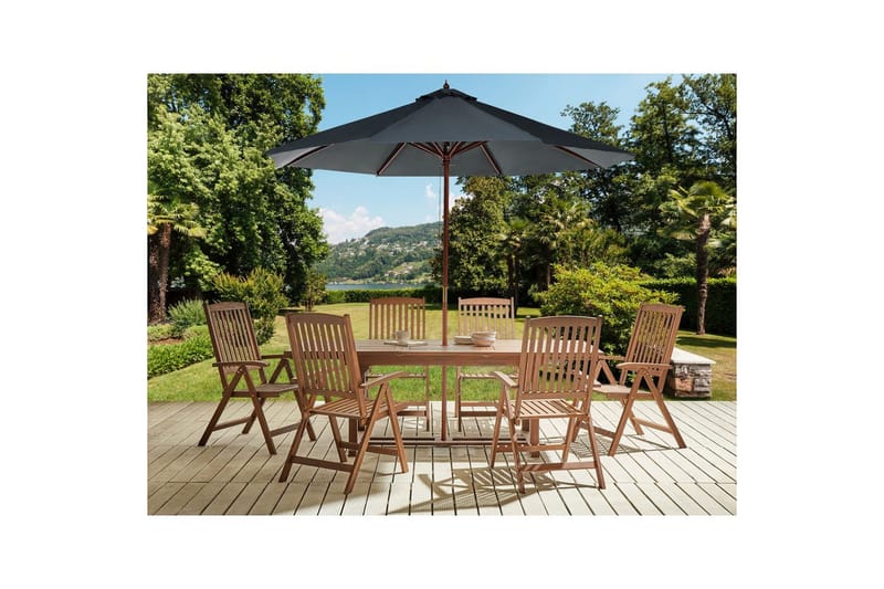 Matsalsset Amantea med parasoll Mörkt trä/grått - Mörkt trä/grått - Utemöbler & utemiljö - Utegrupp - Matgrupp utomhus