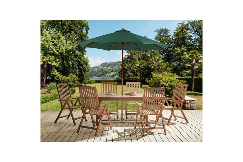 Matsalsset Amantea med parasoll Mörkt trä/grönt - Mörkt trä/grönt - Utemöbler & utemiljö - Utegrupp - Matgrupp utomhus