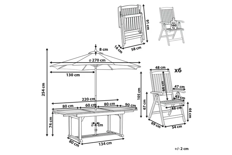 Matsalsset Amantea med parasoll Mörk trä/blå - Mörk trä/blå - Utemöbler & utemiljö - Utegrupp - Matgrupp utomhus