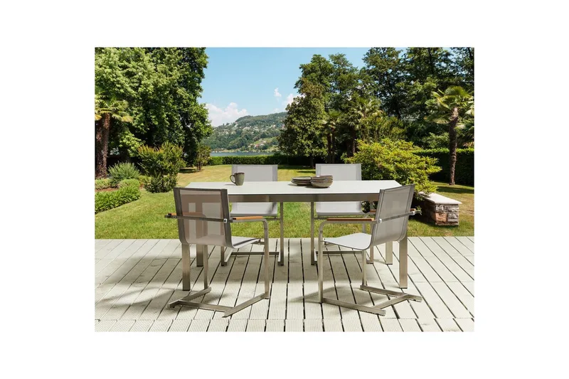 Matsalsset Cosoleto Vit/Beige/Silver, 4-Sits - Vit/Beige/Silver/4-Sits - Utemöbler & utemiljö - Utegrupp - Matgrupp utomhus