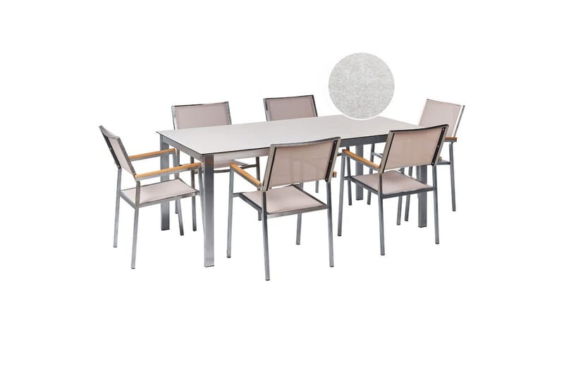Matsalsset Cosoleto/Grosseto Vit/Beige/Silver, 6-Sits, Vit/Beige/Silver, 6-Sits