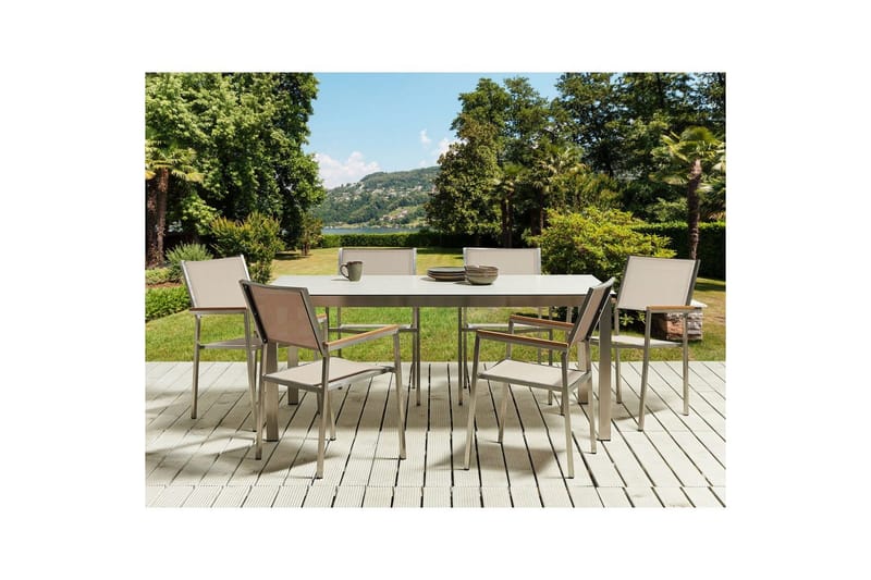 Matsalsset Cosoleto/Grosseto Vit/Beige/Silver, 6-Sits - Vit/Beige/Silver/6-Sits - Utemöbler & utemiljö - Utegrupp - Matgrupp utomhus