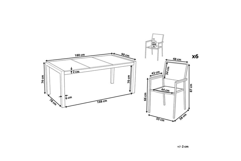 Matsalsset Grosseto Grå/Vit/Silver, 6-Sits - Grå/Vit/Silver, 6-Sits - Utemöbler & utemiljö - Utegrupp - Matgrupp utomhus