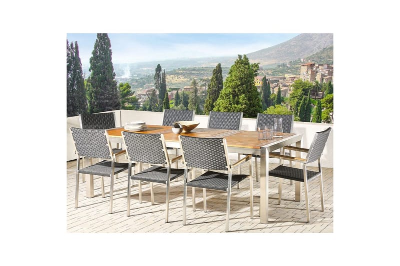 Matsalsset Grosseto Ljus trä/svart/silver, 8-Sits - Ljus trä/svart/silver, 8-Sits - Utemöbler & utemiljö - Utegrupp - Matgrupp utomhus