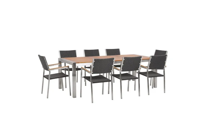 Matsalsset Grosseto Ljus trä/svart/silver, 8-Sits, Ljus trä/svart/silver, 8-Sits