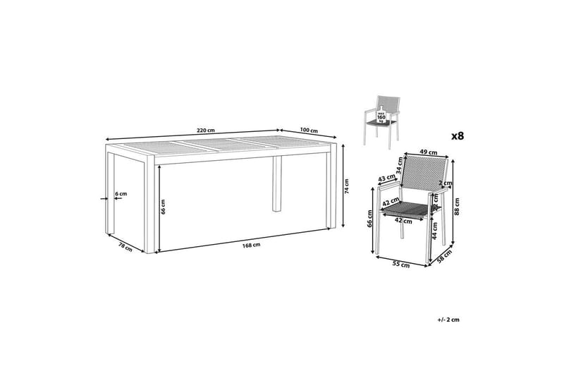 Matsalsset Grosseto Ljus trä/svart/silver, 8-Sits - Ljus trä/svart/silver, 8-Sits - Utemöbler & utemiljö - Utegrupp - Matgrupp utomhus