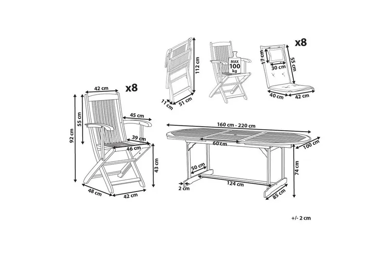 Matsalsset Maui II Flerfärgad/beige/blå/ljus trä, 8-Sits - Flerfärgad/beige/blå/ljus trä, 8-Sits - Utemöbler & utemiljö - Utegrupp - Matgrupp utomhus