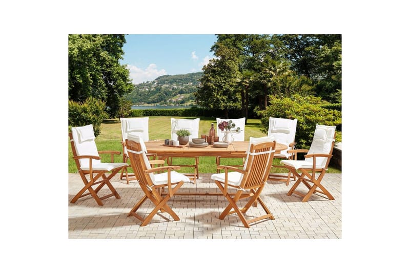 Matsalsset Maui II Ljus trä/Off-white, 8-Sits - Ljus trä/Off-white, 8-Sits - Utem öbler & utemiljö - Utegrupp - Matgrupp utomhus