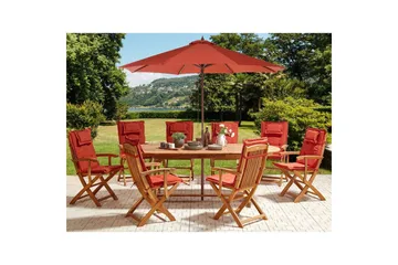 Matsalsset Maui II med parasoll Ljus trä/röd, 8-Sits - Ljus trä/röd, 8-Sits - Utemöbler & utemiljö - Utegrupp - Matgrupp utomhus