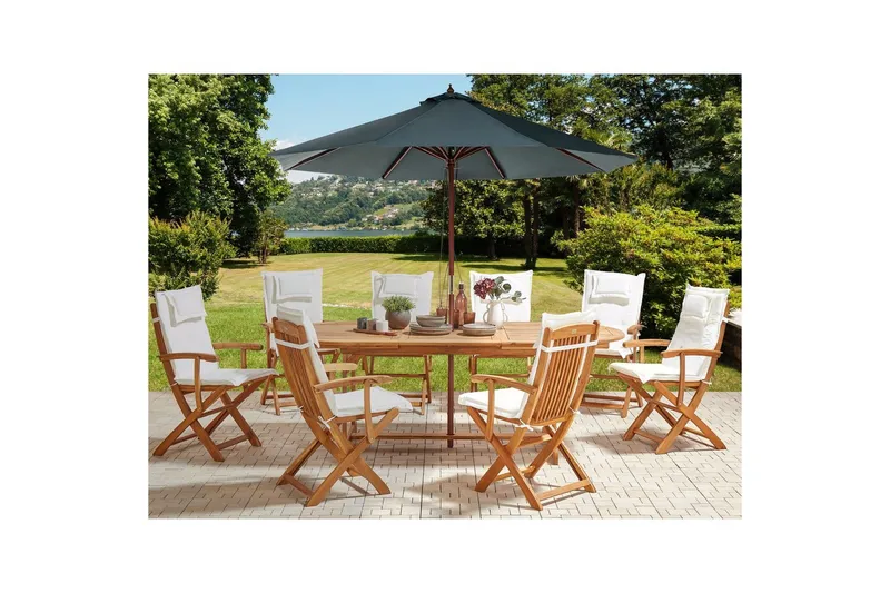 Matsalsset Maui II med parasoll Ljus trä/Off-white/grå, 8-Sits - Ljus trä/Off-white/grå, 8-Sits - Utemöbler & utemiljö - Utegrupp - Matgrupp utomhus
