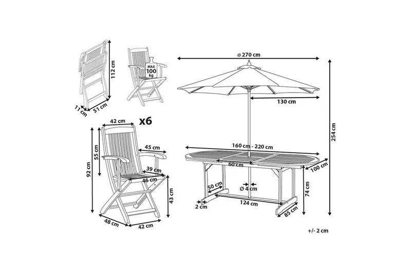 Matsalsset Maui II med parasoll Ljus trä/beige, 6-Sits - Ljus trä/beige, 6-Sits - Utemöbler & utemiljö - Utegrupp - Matgrupp utomhus