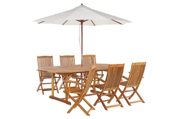 Matsalsset Maui med parasoll 8-sits Ljus trä/beige - Ljus trä/beige - Utemöbler & utemiljö - Utegrupp - Matgrupp utomhus