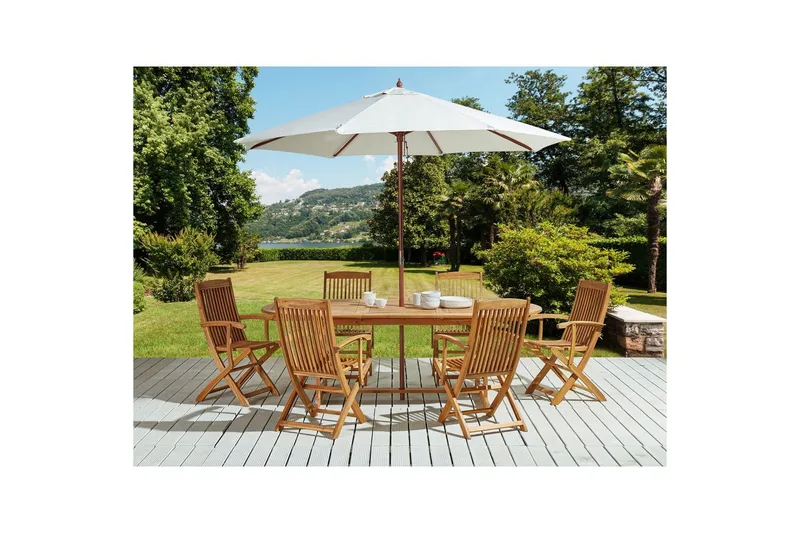 Matsalsset Maui med parasoll 8-sits Ljus trä/beige - Ljus trä/beige - Utemöbler & utemiljö - Utegrupp - Matgrupp utomhus