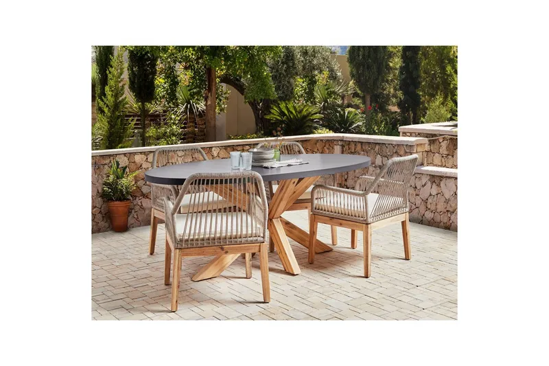 Matsalsset Oristano Grå/beige/ljus trä, 4-Sits - Grå/beige/ljus trä, 4-Sits - Utemöbler & utemiljö - Utegrupp - Matgrupp utomhus