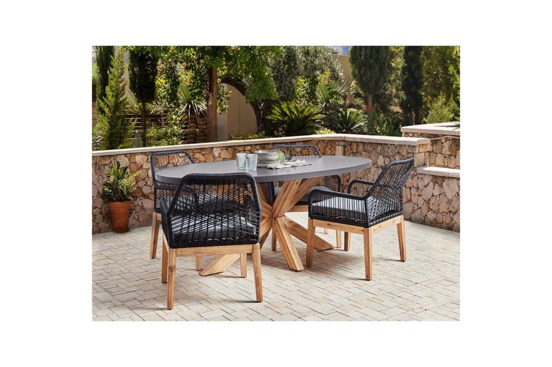 Matsalsset Oristano Grå/svart/ljus trä, 4-Sits - Grå/svart/ljus trä, 4-Sits - Utemöbler & utemiljö - Utegrupp - Matgrupp utomhus