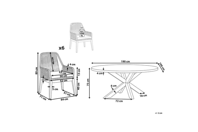 Matsalsset Oristano Grå/Svart/Ljus träfärg, 6-Sits - Grå/Svart/Ljus träfärg, 6-Sits - Utemöbler & utemiljö - Utegrupp - Matgrupp utomhus