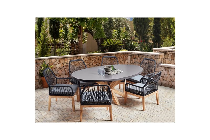 Matsalsset Oristano Grå/Svart/Ljus träfärg, 6-Sits - Grå/Svart/Ljus träfärg, 6-Sits - Utemöbler & utemiljö - Utegrupp - Matgrupp utomhus