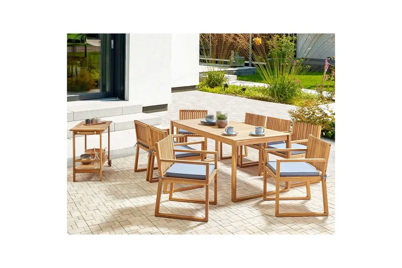 Matsalsset Sassari II med kuddar Ljus trä/blå - Ljus trä/blå - Utemöbler & utemiljö - Utegrupp - Matgrupp utomhus