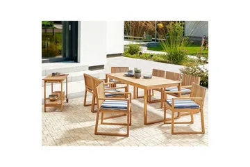 Matsalsset Sassari II med kuddar Ljus trä/Marinblå/vit - Ljus trä/Marinblå/vit - Utemöbler & utemiljö - Utegrupp - Matgrupp utomhus